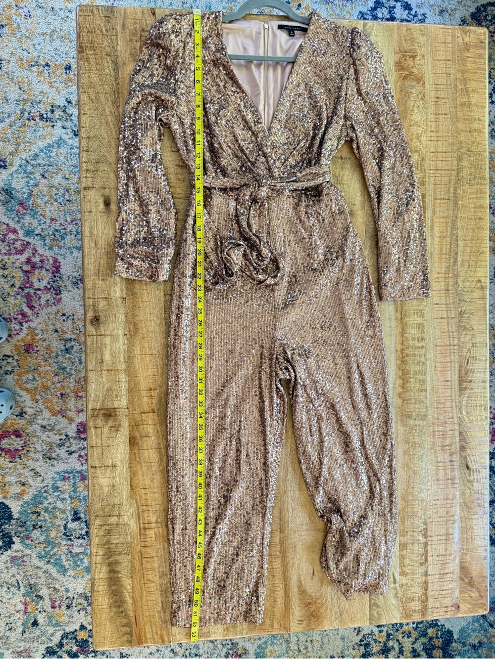 Alex Marie Rose Gold Sequin Jumpsuit Size 8 Belted Wide Leg Formal - Picture 13 of 16